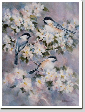 “Chickadees and Apple Blossoms”